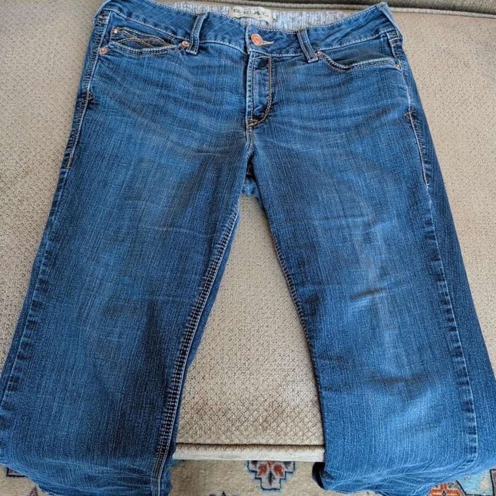 Ariat Womens Blue Jeans 32R Bootcut Stretch Embroidered Inseam 30 Copper Buttons